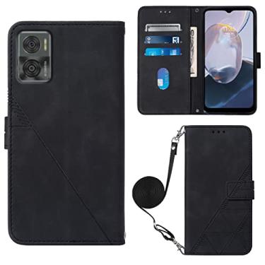 Imagem de Capas de telefone com gravação de negócios compatíveis com Motorola Moto E22 4G E22i Capa de couro com slots de cartão de luxo clipe de carteira à prova de choque (preto, Moto E22i)