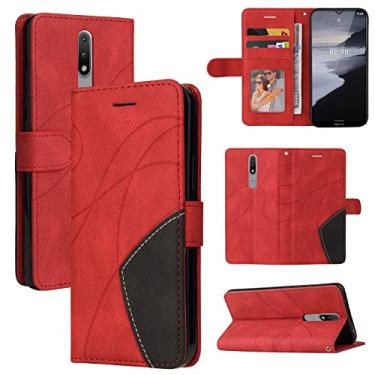 Imagem de Capa carteira Nokia 2.4, compartimentos para porta-cartões, fólio de couro PU de luxo anexado à prova de choque capa flip com fecho magnético com suporte para Nokia 2.4 (vermelho)