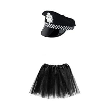 Imagem de Fantasia de Policial Feminina C/Quepe Preto e Branco e Saia 35 Cm Preto