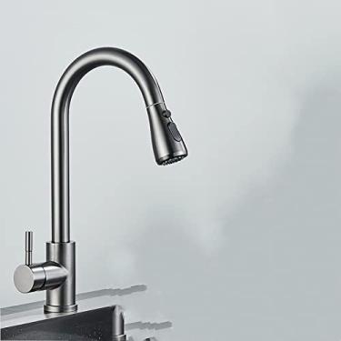 Imagem de Torneira quente fria extraível para pia da cozinha torneira montada no convés torneira misturadora da cozinha do banheiro, cinza prata B, tamanho único