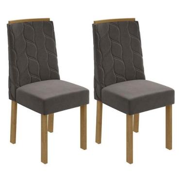 Imagem de Conjunto 2 Cadeiras Astrid Amêndoa/Veludo Marrom - Móveis Lopas