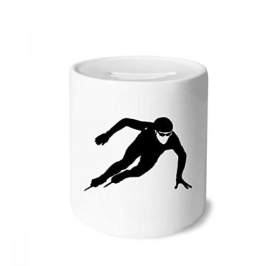 Imagem de DIYthinker Caixa de dinheiro preta de patinação com contornos de esportes de inverno caixa de cerâmica porta-moedas presente de cofrinho