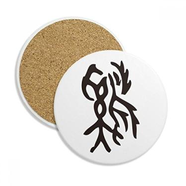Imagem de Bones Inscriptions Caneca de porta-copos de galo do zodíaco chinês Pedra absorvente de proteção de mesa