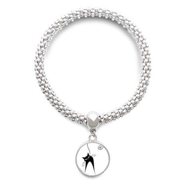Imagem de DIYthinker Pulseira de prata com pingente de Halloween para amantes de gatos preto com desenho de animal e corrente ajustável