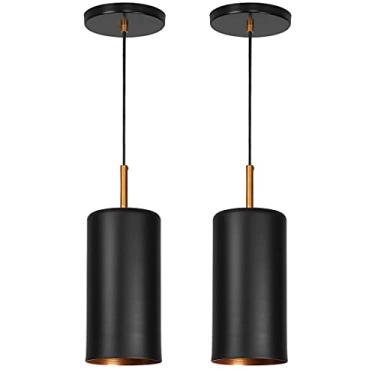Imagem de Kit 2 Lustres Pendente Bilboquê Cilindrico Preto com Cobre