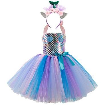 Imagem de Legou Saia curta de sereia para meninas, saia de escama de peixe tiara, Sx-hd93450 + Headdress, 12