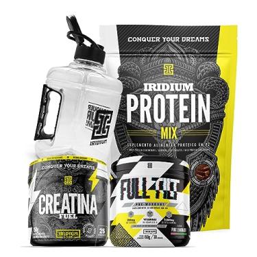 Imagem de Kit Whey protein Mix + Creatina fuel 150g + Pre treino Full tilt + Galão Iridium Labs sabor: Chocolate