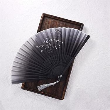 Imagem de Leque dobrável estilo vintage ventilador dobrável de seda padrão chinês japonês arte artesanato presente decoração de casa ornamentos ventilador de mão dança acessórios decorativos feitos à mão (cor: médio, tamanho: 38X21cm)