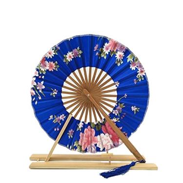 Imagem de Leque dobrável japonês Sakura flor bolso ventilador de mão dobrável círculo redondo decoração de festa presente moinho de vento ventilador dobrável de bambu acessórios decorativos feitos à mão (cor: 01)