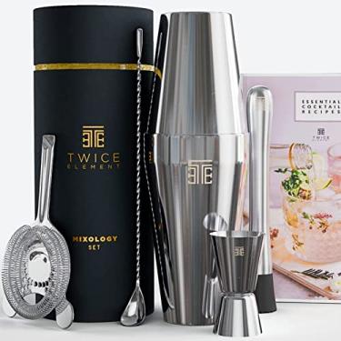 Imagem de Twice Element Conjunto de coqueteleira - Kit de coqueteleira estilo Boston com: caixa de presente elegante, bolsa de armazenamento, livro de receitas e todos os acessórios essenciais para bebidas |