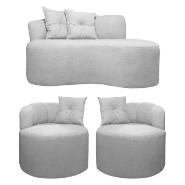 Imagem de Kit Sofá Orgânico Plaza 2 Lugares 145cm e 2 Poltronas Linho Bouclê Cinza SOFA STORE