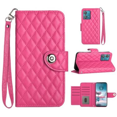 Imagem de Para Motorola Moto Edge 40 Neo, capa carteira com alça de pulso, capa flip de couro com fecho magnético com 7 cartões e 1 compartimento para dinheiro, suporte feminino presente capa de telefone para