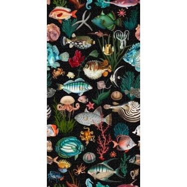 Imagem de MAGAFA Papel de parede preto Ocean Fish Papel de parede autoadesivo mundo subaquático removível fácil de descascar papel de parede para armário de quarto de locatário parede com destaque amigável 45