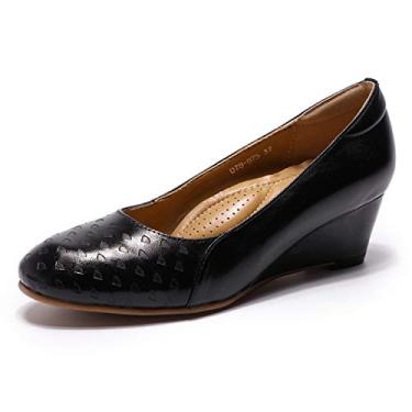 Imagem de Sapato feminino de couro com salto alto, salto médio, bico fino, formal, para mulheres e mulheres, Black-b75, 9
