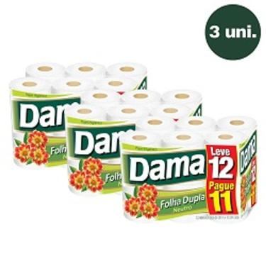 Imagem de Kit Com 3 Papel Higiênico Dama Folha Dupla Neutro 12 Rolos 30 Metros Revenda Barato