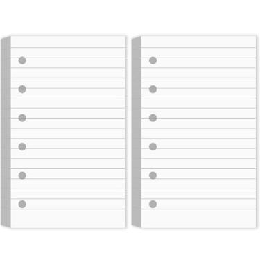 Imagem de Ireer Refil de papel pautado em branco com 200 folhas para fichários de 7,5 x 12,5 cm, refil de 6 anéis, minipautado, branco, para agenda, papel pautado em branco para fichário (estilo forrado)
