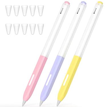 Imagem de JOOSKO Pacote com 3 estojos, compatível com Apple Pencil Pro/Apple Pencil 2ª geração, capa de silicone translúcido, carregamento magnético. [com 10 capas de ponta de silicone]. (amarelo claro, rosa,
