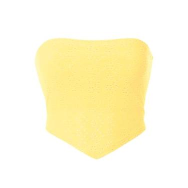 Imagem de Design by Olivia Camiseta feminina sexy com estampa paisleira/bandana sólida - Feita nos EUA, D, creme, amarelo, M