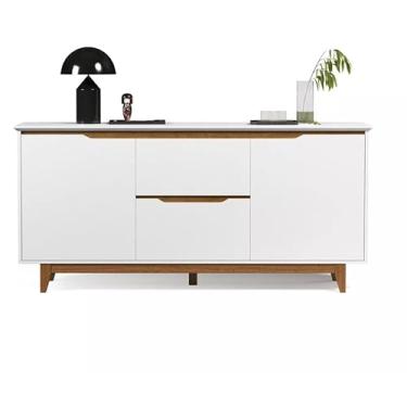 Imagem de Aparador Buffet Moderno Armário 2 Portas 2 Gav Cor - Rede M (Branco/Freijó)