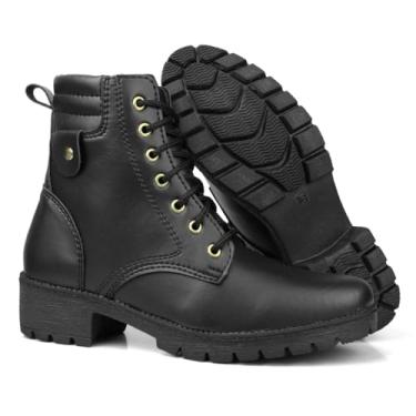 Imagem de Coturno Feminino Preto Bota Cano Curto Zíper Militar Confort Flex (Preto, BR, Adulto, Numérico, 36)