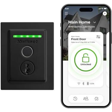 Imagem de Kwikset Fechadura inteligente Wi-Fi com impressão digital Halo Touch, fechadura discreta para porta de entrada sem chave, desbloqueio automático de geofence, certificado AAA, sem hub fácil de