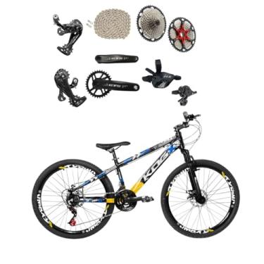 Imagem de Bicicleta Aro 26 KOG Full 25 Feeride 1x12V Freio a Disco Suspensão,13,5,Preto com Amarelo Azul