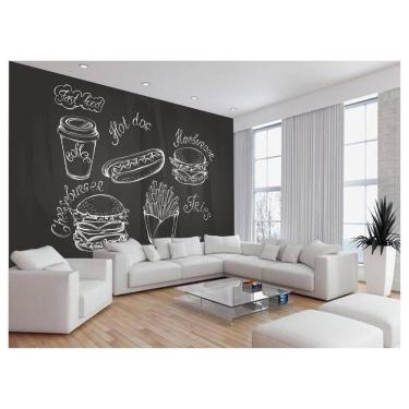 Imagem de Papel De Parede 3D Estilo Lousa Lanches Comidas 3,5M Lcb28