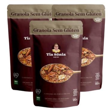 Imagem de Kit 3 Granola Sem Glúten Vegano Castanha Frutas 180g cada Tia Sônia