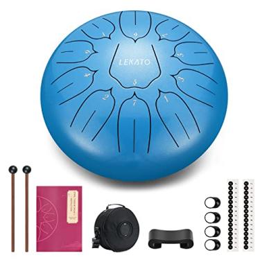 Imagem de LEKATO Tambor de língua de aço 25,4 cm com 11 notas, bateria de liga de aço D Major para iniciantes Zen Drum Percussão para meditação, ioga, educação musical, melhor presente para adultos e crianças,