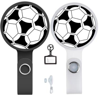 Imagem de Pacote com 2 suportes magnéticos para crachá de identificação – Suporte de crachá de magnetismo forte com design de futebol para enfermeira, médica, professora, trabalhadora de escritório para manter