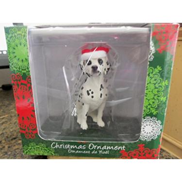 Imagem de Sandicast Ornamento de Natal de dálmata preto com chapéu de Papai Noel