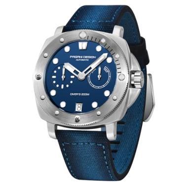 Imagem de Pagani Design Relógios masculinos de vidro safira automático, 200 m, à prova d'água, esportivo, casual, calendário, reserva de energia, mostrador militar, Prateado, azul