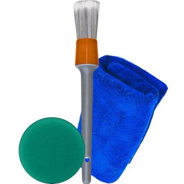Imagem de Kit Pincel Detalhamento Automotivo Interno Pano Microfibra 40X40 Aplicadoor de Espuma JS