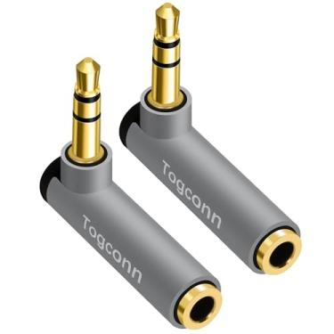 Imagem de Togconn Adaptador TRS macho para fêmea de 90 graus de 3,5 mm, pacote com 2