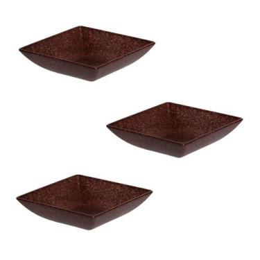 Imagem de 3un prato mini petisqueira quadrado aperitivos marrom escuro - EVO