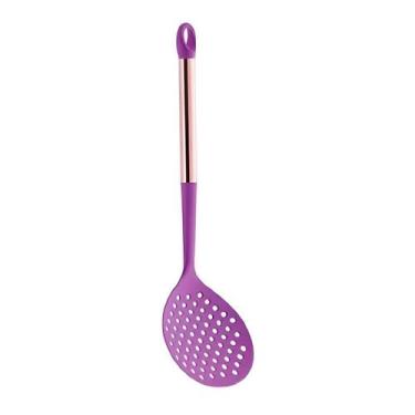 Imagem de Escumadeira De Nylon Para Cozinha Com Cabo Cor Rose Aço Inox 35cm - Pa