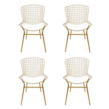 Imagem de Kit 4 Cadeiras para Cozinha Bertoia cor Dourado Fosco assento branco t