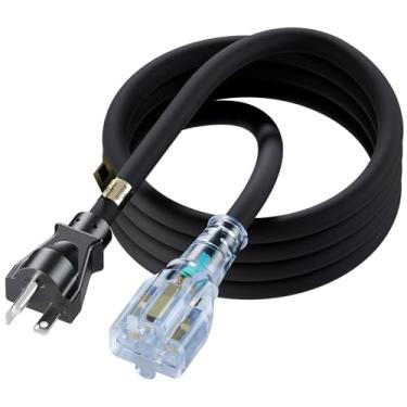 Imagem de 10 pés (3,0 metros) 20 Amp-250 volts Nema 6-20P Cabo de extensão, 12AWG Nema 6-20 Heavy Duty, Nema 6-15/20R Cabo T-Blade com luz indicadora vermelha, cor preta para ar condicionado etc.