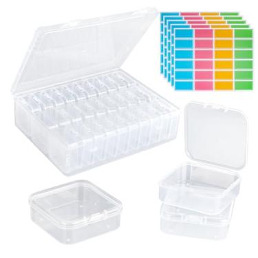 Imagem de Caixa organizadora de contas, 30 recipientes pequenos de armazenamento de contas de plástico transparente, 1 caixa de armazenamento de artesanato com tampa articulada, 120 etiquetas, mini caixa para