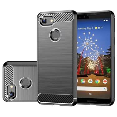 Imagem de Gufuwo Capa para Pixel 3A, capa para Google 3A G020E, capa de telefone fina de fibra de carbono, capa traseira macia de TPU antiarranhões, à prova de choque, capa protetora para Google Pixel 3A preta