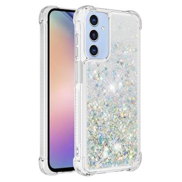 Imagem de QIVSTAR Capa para Galaxy A16, Glitter Bling Sparkle Quicksand Fluindo Líquido TPU Macio Capa de Silicone Transparente Mulheres Meninas Capa de Luxo para Samsung Galaxy A16 Silver Love YBW