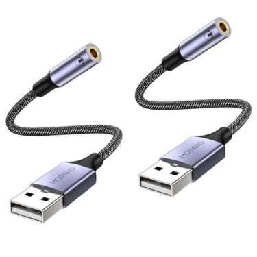 Imagem de MOSWAG Adaptador de áudio USB para conector de 3,5 mm, cabo USB para auxiliar com adaptador TRRS de 4 polos, compatível com microfone, USB para fone de ouvido, placa de som externa para PC, PS4 PS5 e mais (20 cm), nylon trançado)