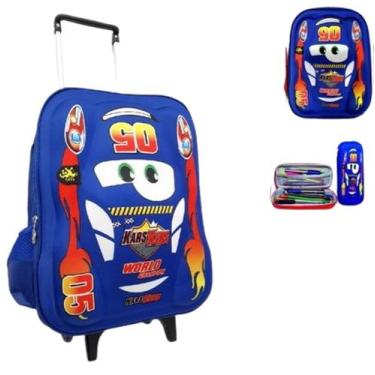 Imagem de Kit Mochila De Rodinha Infantil Menino 3 Peças Kars Kids 3d, Azul