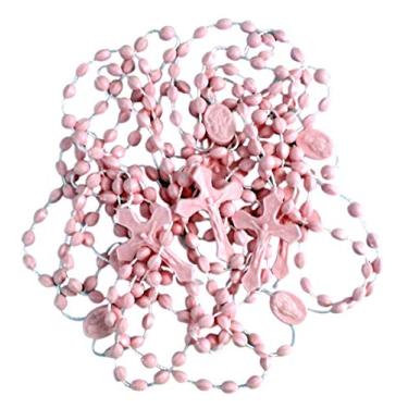 Imagem de Rosário de contas de oração rosa de acrílico moldado com centro de coração sagrado, pacote com 100