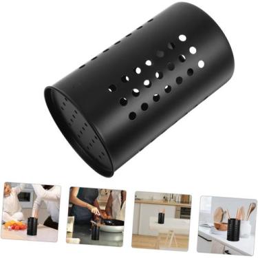 Imagem de Escorredor de Talheres Grande em Inox Preto e Prata Redondo Porta Talh