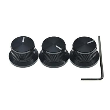 Imagem de Conjunto com 3 botões de potenciômetro de alumínio estilo parafuso de 1/4" puxadores universais de cartola de sino de controle de tom de volume para guitarra/baixo/amps/pré-amplificadores pretos
