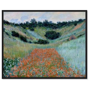 Imagem de Art Remedy Claude Monet-Poppy Field In A Hollow Near Giverny Art Prints Canvas Wall Art, Black Floater Frame, 61.0 cmx50.8 cm