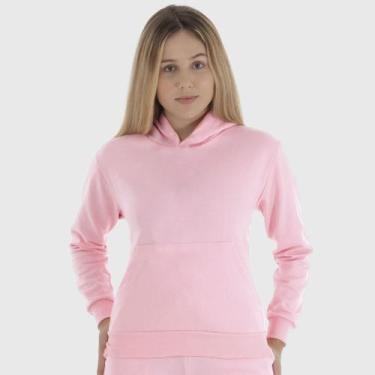 Imagem de Moletom Canguru Feminino Liso com Capuz e Bolso Benellys, M, Rosa