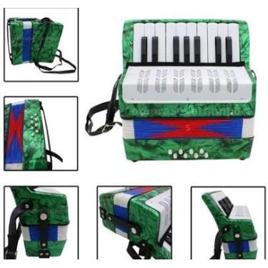 Imagem de Acordeon Sanfona Gaita Infantil 8 Baixos Brinquedo Crianças - Verde - 