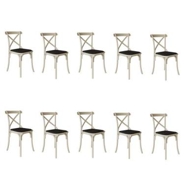 Imagem de Kit 10 Cadeiras Katrina Assento Corano Preto Aço Off White - NEW GREEN